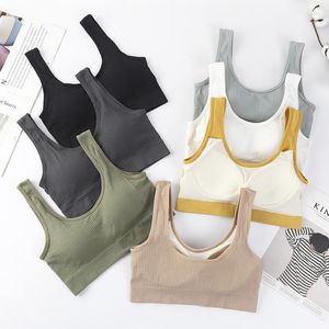 Yoga Outfit VITALINOVO Women Sports Bra Scoop Neck Wireless Seamless Rib Bralette Tank Tops Push Up Workout Fitness Underwear