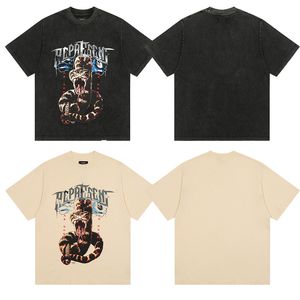 スネーク表現デザイナーTシャツ2023リプレッシングデザイナーレタータイドブランドワイルドハイストリートカジュアルルーズカップ