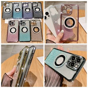 Bling Diamond magnetische kabellose Ladehüllen für iPhone 15 Pro Max 14 Plus 13 12 11 iPhone 15 Luxus-CD-Farbverlaufs-Glitzer-Glanz-verchromte weiche TPU-Beschichtung auf der Rückseite