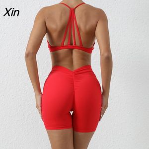 Conjuntos ativos ginásio esporte sutiã shorts conjunto feminino verão activewear lycra roupas de treino para yoga terno fitness azul marinho