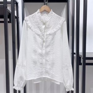Women's Jackets Maje Woman's White Broderie Anglaise Shirt Loose Shirt| Size S