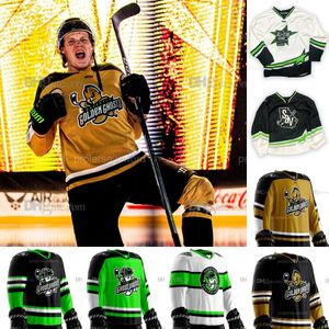 Custom Golden Ghosts koszulka Joe Fleming Jimmy Poreda Jett Jones Ryan Scarfo Alex Gilmour Simon Pinard Carter Long Elijah Vilio Savannah Ghost Pirates Hockey Jerseys