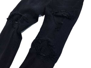 Jeans Designer Clothing Denim Pants Amiiri Mx1 Black Knee Panel Leather Damaged Motorcycle High Street Denim Pants Distressed Ripped Ski