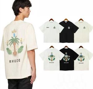 2023 Top Craftsmarship Rhude Mens T Shirts Summer Fashion Designer Tshirts Street Disual Short Sleeve Style Tees Cotton Printing Shirt HT2