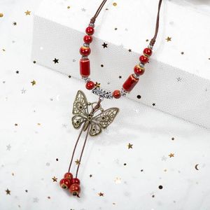Anhänger Halsketten Böhmische Vintage Schmetterling Halskette Keramikperlen Einstellbare Massenartikel Großhandel X839A