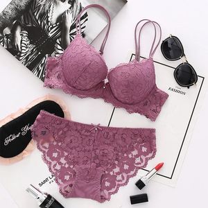 Bras Sets Japanese Style Lingerie Set Comfort Underwear Lace Thin Screw Thread Push Up Bra beauty back Big Size Women Panties 231124