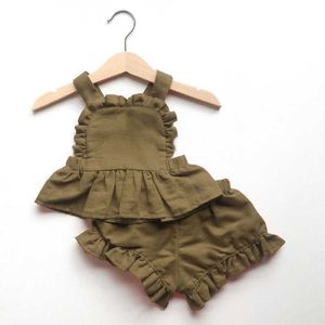 Completi di abbigliamento Hipapa Summer Neonate Set di vestiti per bambina Top in cotone di lino senza schienale + Pantaloncini Vestito per bambini Abbigliamento per bambina principessa W0424