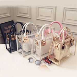 Fashion 2pcs 2021 Women Clear Transparent Shoulder Bag Jelly Candy Summer Beach Handbag Woman Messenger Bags Bolsa Feminina 168 s