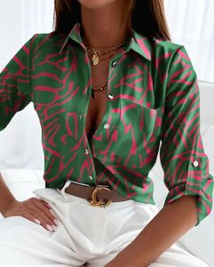 23SS New Brandsレディースブラウスシャツラペルネックシャツ夏の印刷長袖のブラウスファッションスタイリッシュなデザイナーポロスシャツトップス