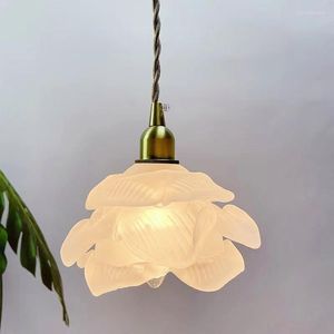 Pendant Lamps American Retro Petal Lights Modern Japanese Brass Glass Hanging Light Kitchen Home Bedroom Bedside Lamp Room Decor E27