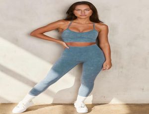 2021 Women039s Yoga Set nahtlose Denim Sportswear 2 Stück Set Quick Dry Crop Top Unterstützung Bh Leggings Push-Up Hüfte yoga Tracksu8911112
