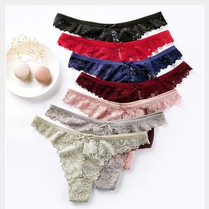 Women's Panties Panties Women Sexy Lace Thong Hollow-out Transparent Briefs Cotton Crotch G-string Set Underwear Lingerie 7 Pcs/lot 230424