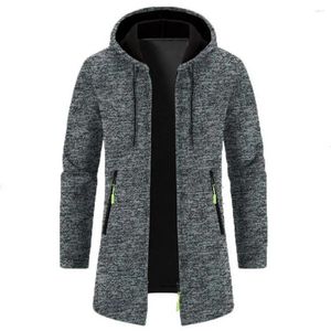 Мужские свитера, мужская однотонная куртка, универсальный стильный кардиган средней длины с капюшоном на молнии на осень/зиму