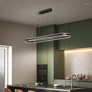 Candeliers de lustre moderno ilha de cozinha preto Lâmpada de suspensão Sala de jantar elípticos Lampara Lamara Techo Nórdico Lâmpadas LEDs