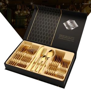 Akşam yemeği setleri 24pcs/set paslanmaz çelik cilalı çatal bıçak takımı yüksek kaliteli metal kaşık çatal bıçak mutfak