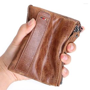Wallets Cowhide Genuine Leather Men Wallet Short Coin Purse Small Vintage Brand High Quality Designer Holder