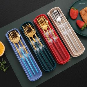 Dinnerware Sets Stainless Steel Baking Paint Cutlery Portable Light Luxury High-quality Tableware Combination With Case Kitchen Accessories