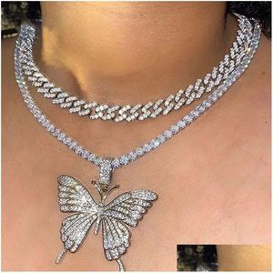 Halsketten mit Kristall-Schmetterlings-Halskette, glitzernde Strass-Anhänger-Halsketten für Frauen und Mädchen, Halsketten, Schmuck, Drop-Lieferung, Juwel Dhz2H