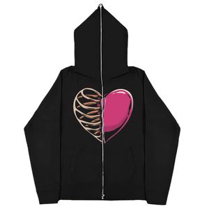 Women's Jackets Crimson Heart Skull Printed Men's and Women's Sweatshirt Gothic Couple Harajuku Full Face Zip Hoodie Y2K Sports Top 230424