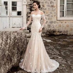 Wedding Dress Applique Lace Mermaid Dresses Sweetheart Neck Off Shoulder Up Train Bridal Gowns Customize Vestidos De Fiesta