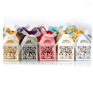 Present Wrap 30 50st Wedding Party Gäster Box Packaging Bird Love Heart Laser Cut Paper Candy Boxes Baby Shower Chocolate Cookie