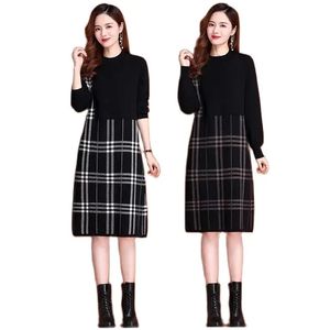 Blusas listradas clássicas Dresse para mulheres designer manga longa o-pescoço casual férias elegante ajuste jumper vestido 2023 outono inverno pista macio quente vestidos de festa