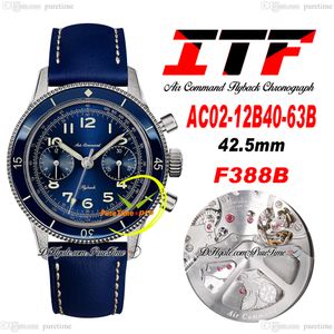 ITF Air Command F388B Automatic Chronograph Mens Watch AC02-12B40-63B Titanium Ceramics Bezel Blue Dial Leather Super Edition Reloj Hombre Montre Homme Puretime B2