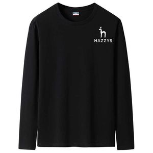 メンズTシャツ2023 HazzysメンズTシャツOneck Round Neck Long Sleeve Men Tshirt for Male Spring and Autumn Cotton Tshirts Man Clothing Z0424