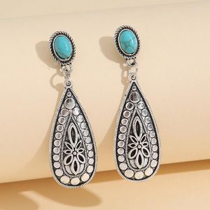 dangle earrings民族象眼細工緑色の石の自由horヴィンテージメタルシルバーカラードロップ古代パターン