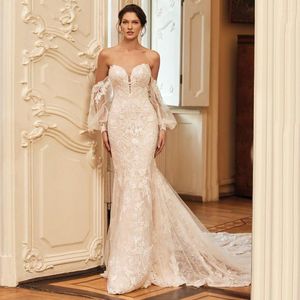 Wedding Dress Exquisite Lace Mermaid Dresses Sweetheart Neckline White Ivory Chapel Train Bridal Gown With Removable Sleeves