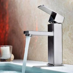 Rubinetti da cucina Quadrato moderno Bagno spazzolato Rubinetto per lavabo in acciaio inossidabile Rubinetto per lavabo Rubinetto Vanity Acqua fredda Maniglia singola