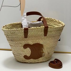 New for Summer 2023 Evening Bags Temperament Casual Portable Palm Grass Woven Vegetable Basket Inner Canvas Beach Bag