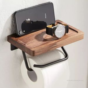 Toalettpappershållare pappershandduk svart valnöt toalett rullar rack kreativt fast trä papper handduk krok badrum rack 231124
