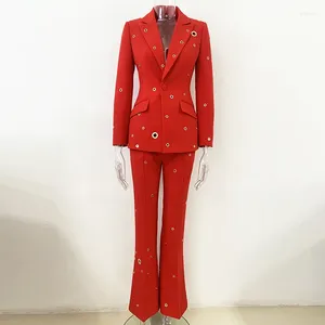 Women's Two Piece Pants 2023 Star Fashion Heavy Industry Metal Hole One Button Suit Coat Set