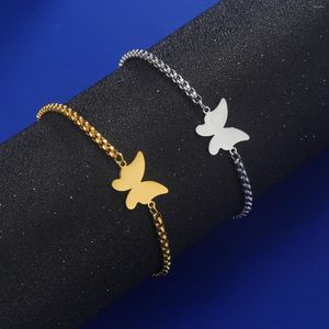 Link pulseiras borboleta pulseira de aço inoxidável caixa corrente símbolo sorte inseto charme simples feminino jóias presente para namorada esposa 2023