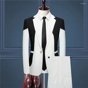 Herrenanzüge Eleganter Business-Spleißanzug 2-teilig Schwarz / Weiß Grau Mode für Männer Hochzeit Partykleid Mann Blazer Jacke und Hose