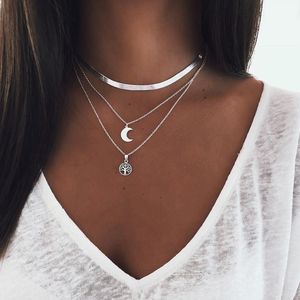 Pendanthalsband 925 Sterling Silver Triple Layer Halsband Moon Choker Party Birthday Present Womens Fashion Jewelry 230424