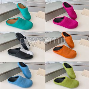 Fussbett Sabot Designer-Hausschuhe aus Pferdehaar, Marn-Sandalen für Herren und Damen, Leder-Slipper, modische Clogs, flache Absätze, Lazy Beach Slider mit Box