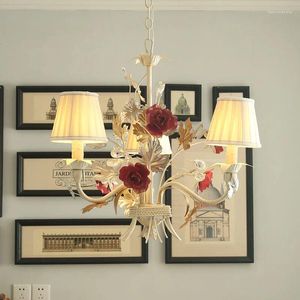 Подвесные светильники, американский тканевый абажур, камелия, садовый дом, люстра, лампа для спальни, железная художественная столовая, декоративная
