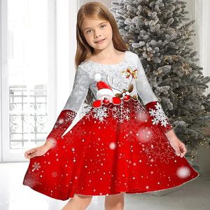 Abiti da ragazza Abbigliamento per bambini Abito a maniche lunghe Gonna larga svasata Girocollo Babbo Natale 231124