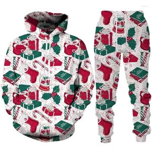 Men's Tracksuits Y2k Est Christmas 3D Print Hoodie/Suit Funny Santa Claus Year Carnival Party Tracksuit Set Men Xmas Streetwear Clothing