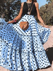 Kjolar mode y2k polka dot kvinnor ruffle maxi kjol sommar hög midja kvinnlig vintage lång trend bohemian fairy -kläder 230424