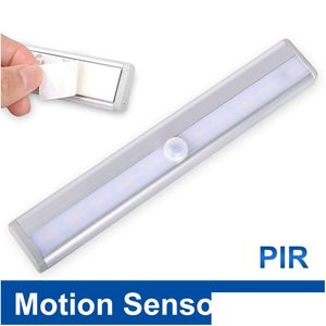 Night Lights Led Light 10Leds Motion Sensor Closet Cabinet Ir Infrared Induction Lamp Nightlight For Bedroom Kicthen Stairs Drop Del Dhnr7