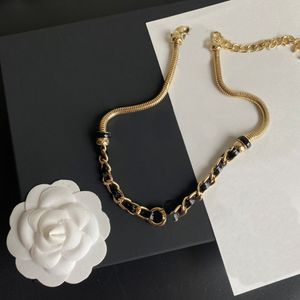18-karatowy złoty mosiądz mosiężna Naszyjnik Moda marka C-litera kryształ kryształ perłowy wisiorek skórzany łańcuch ślubny biżuteria