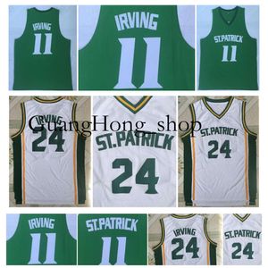 24 High School St. Patrick 11 Kyrie Irving College Basketball Jersey Ed White Green S-2XL Rare