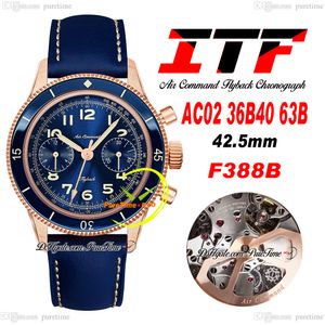 ITF Air Command F388B Cronografo automatico Orologio da uomo AC02-36B40-63B Oro rosa Ceramica Lunetta Quadrante blu Pelle Super Edition Reloj Hombre Montre Homme Puretime A1