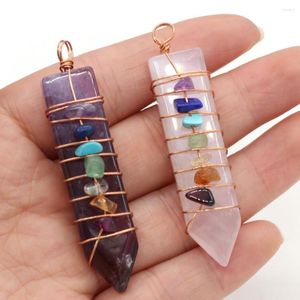 Colares de pingentes formato de espada de pedra natural Sete Chakra Reiki Cura Charms requintados para jóias Fazendo acessórios de colar DIY14x60mm