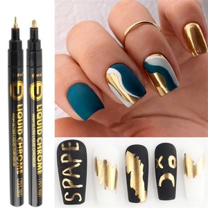 Unha polonês cromo ouro gel unha polonês caneta graffiti onda pintura marcador caneta impermeável forro para manicure ferramentas profissionais fornecimento nt704 231123