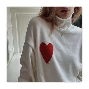 Sonbahar Kadın Tasarımcı Sweater Kadın Kazak Moda Yüksek Boyun Kırmızı Aşk Mektubu Nakış Knit Gri Sweater Kadınlar Günlük Çok Çözüm Erkekler Sweater