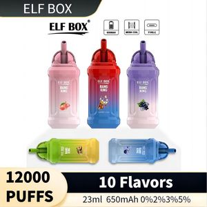 24 horas de envio ELF BOX 12000 baforadas descartáveis e cigarros 10 sabores 0,8 ohm recarregável 0% 2% 3% 5% V ape